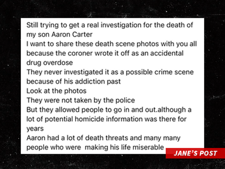 Jane’s Post Aaron Carter's Mom Posts Death Scene