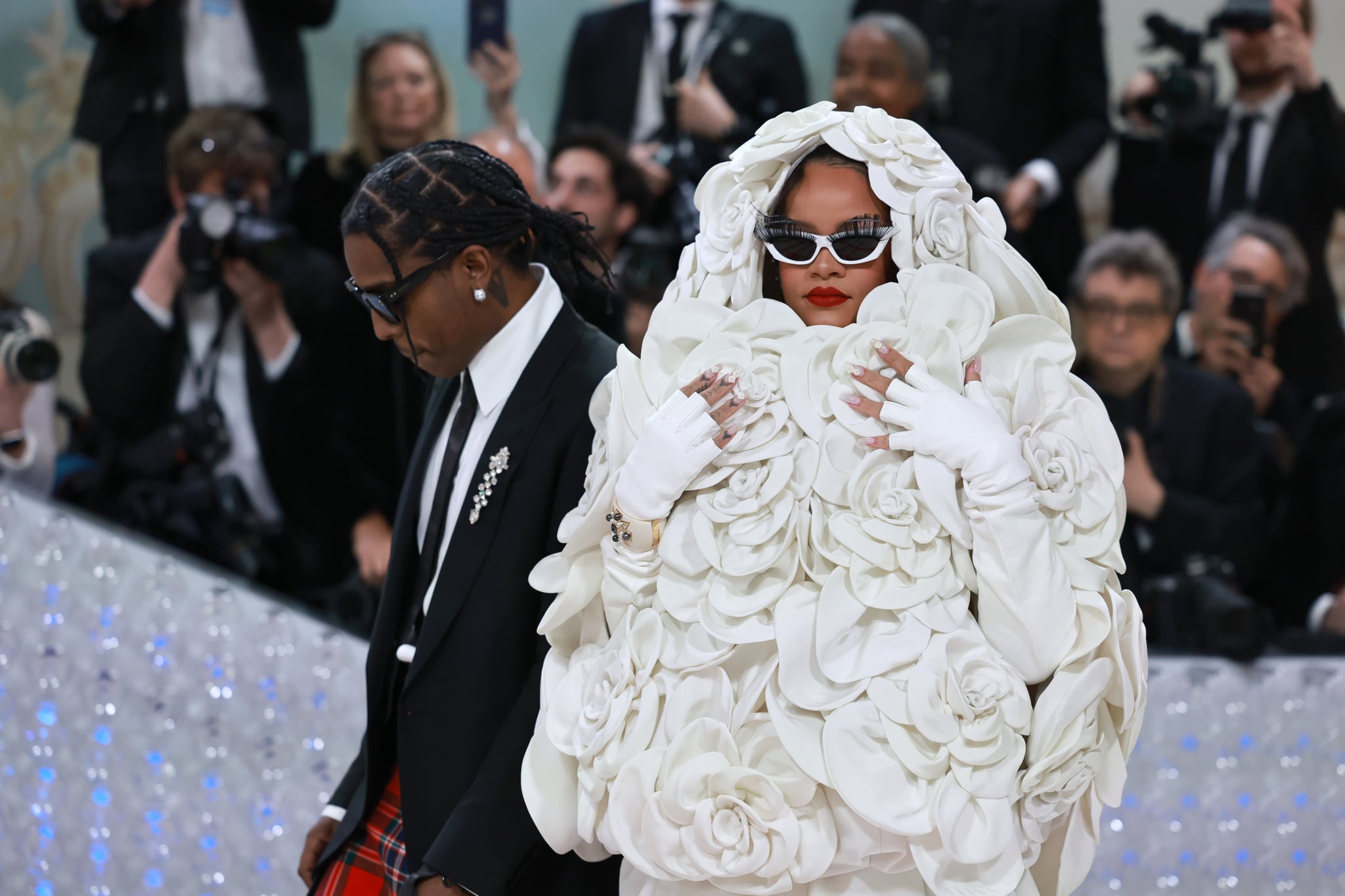 NEW YORK, NEW YORK - MAY 01: (L-R) A$AP Rocky and Rihanna attend The 2023 Met Gala Celebrating 